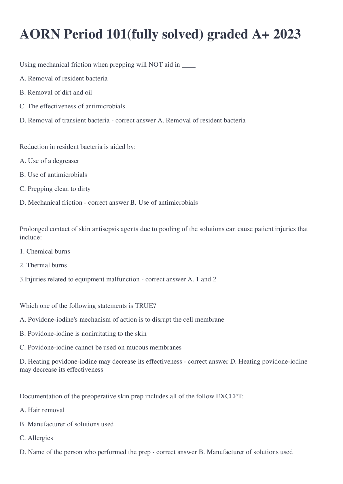 Preview image for AORN Period 101(fully solved) graded A+ 2023